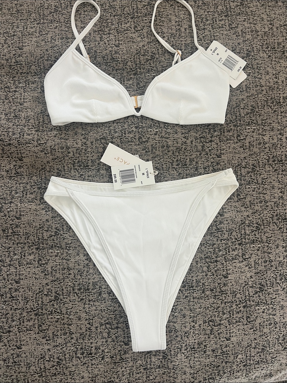 l*space White Ribbed Bikini Set